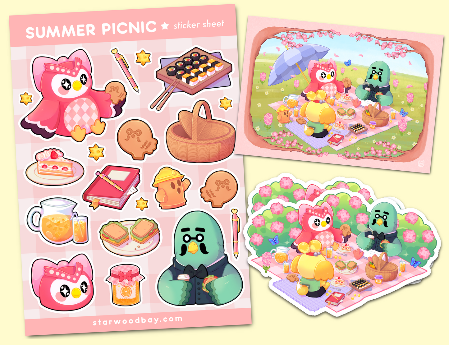 Summer Picnic Bundle: Holographic Sticker, Art Print & Sticker Sheet