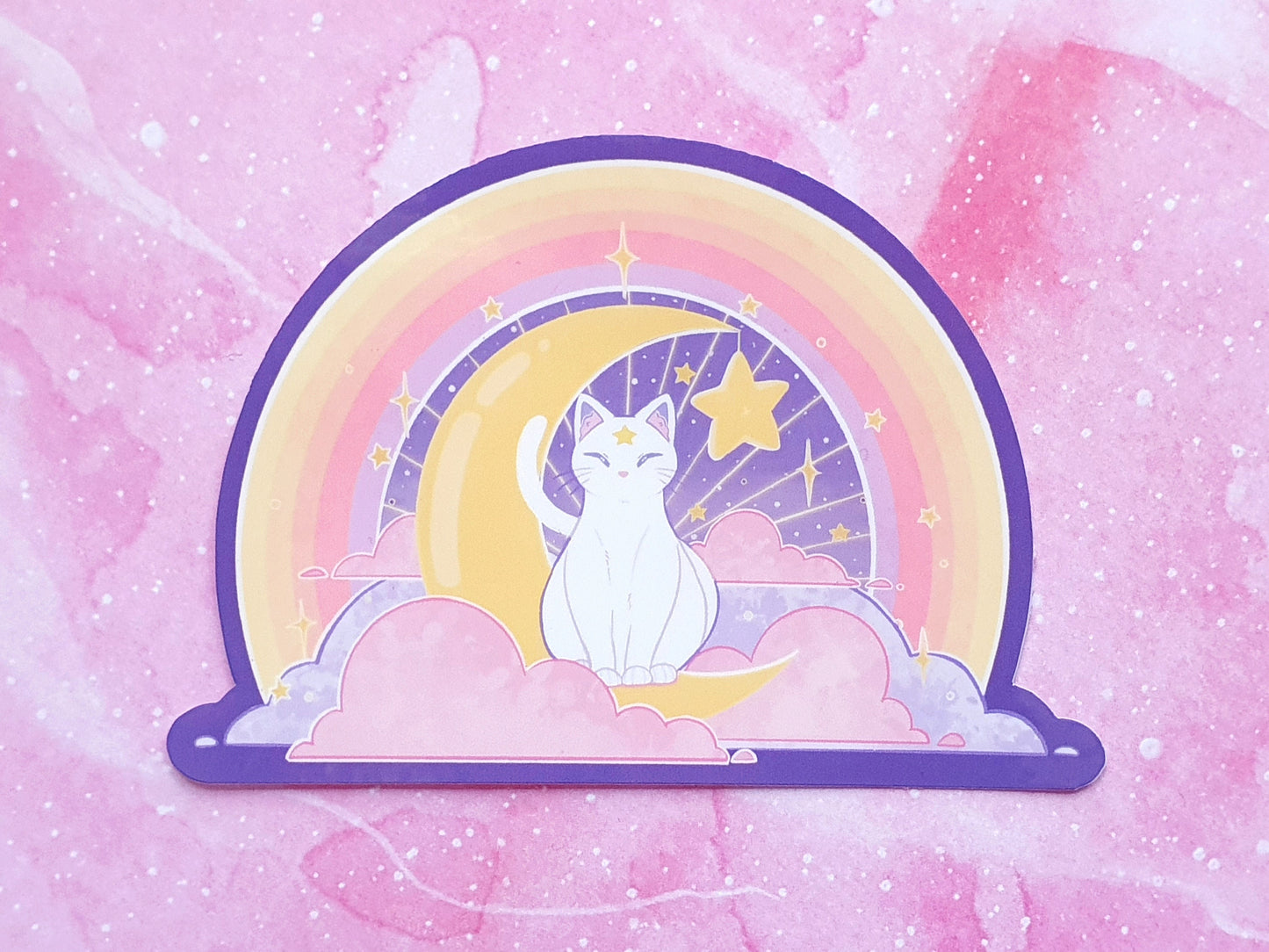 Celestial White Cat Vinyl Sticker