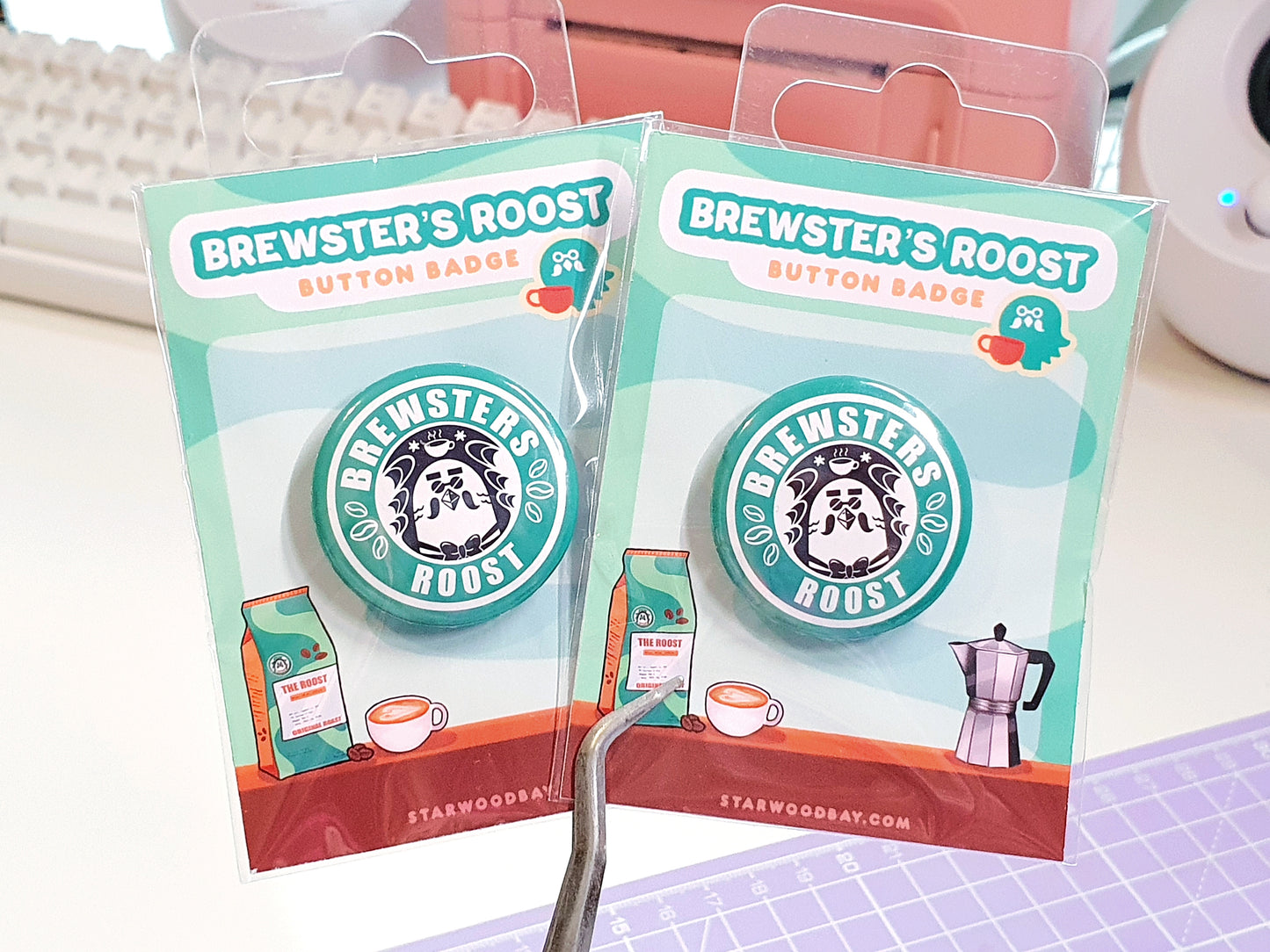Brewster The Roost Button Badge Pin