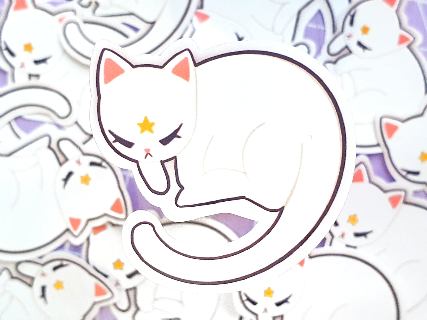 Magical White Cat Vinyl Sticker