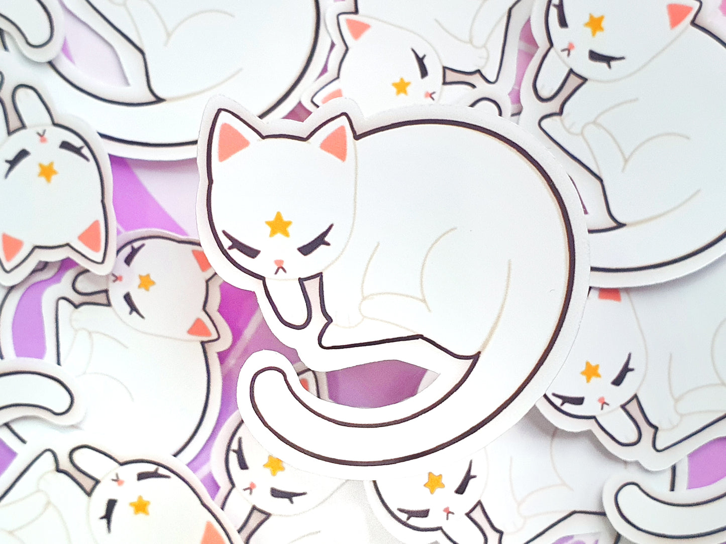 Magical White Cat Vinyl Sticker