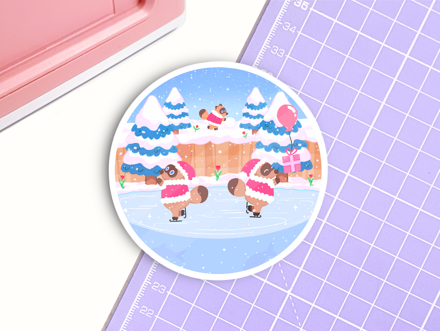 Tom Nook Winter Scene Christmas Vinyl Sticker