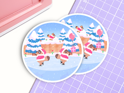 Tom Nook Winter Scene Christmas Vinyl Sticker