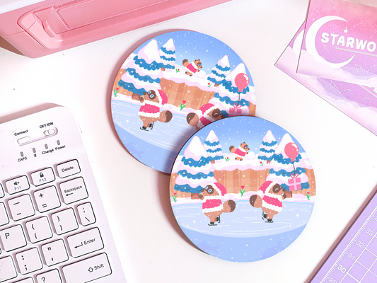 Tom Nook Winter Scene Christmas Coaster