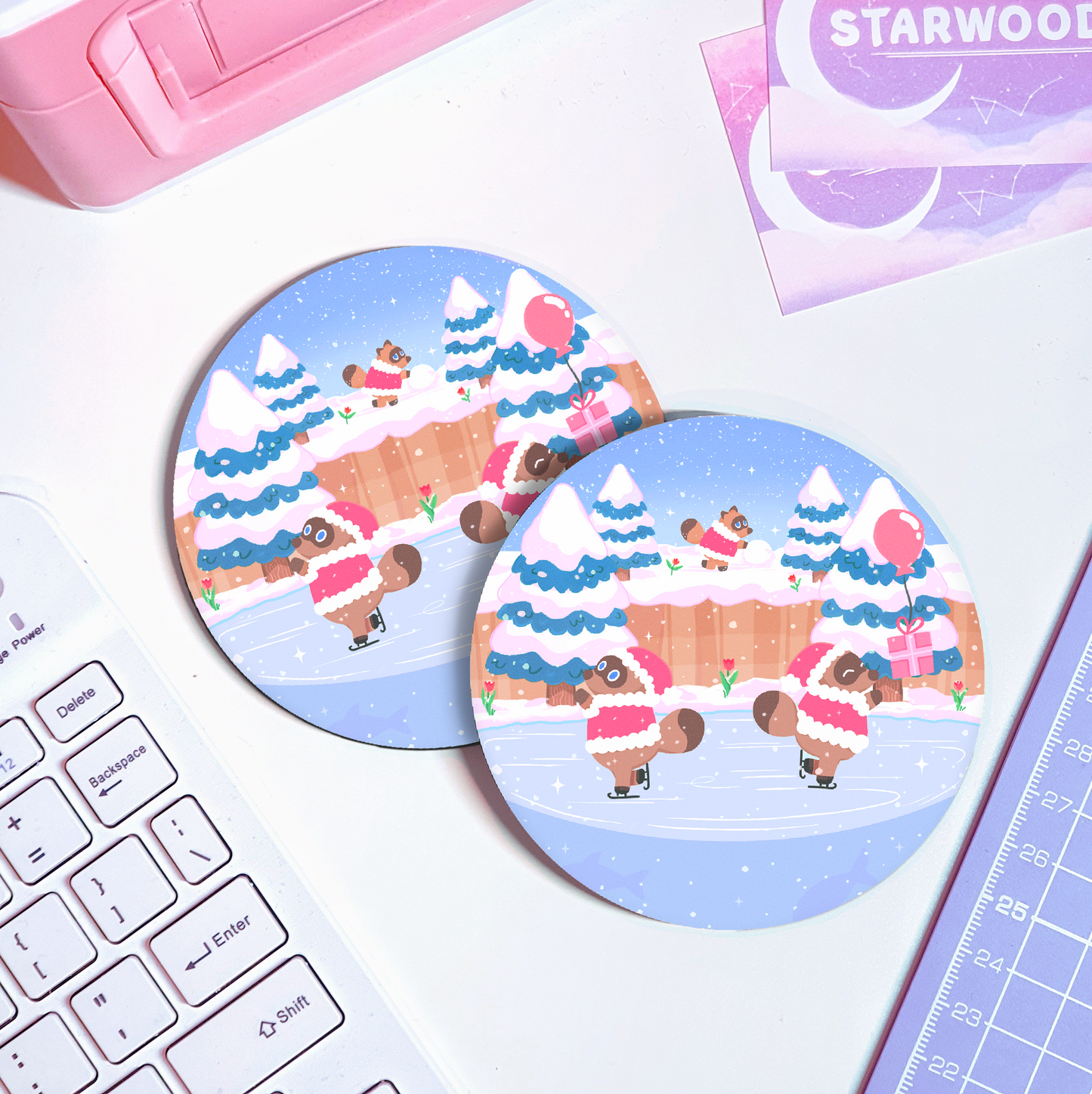 Tom Nook Winter Scene Christmas Coaster