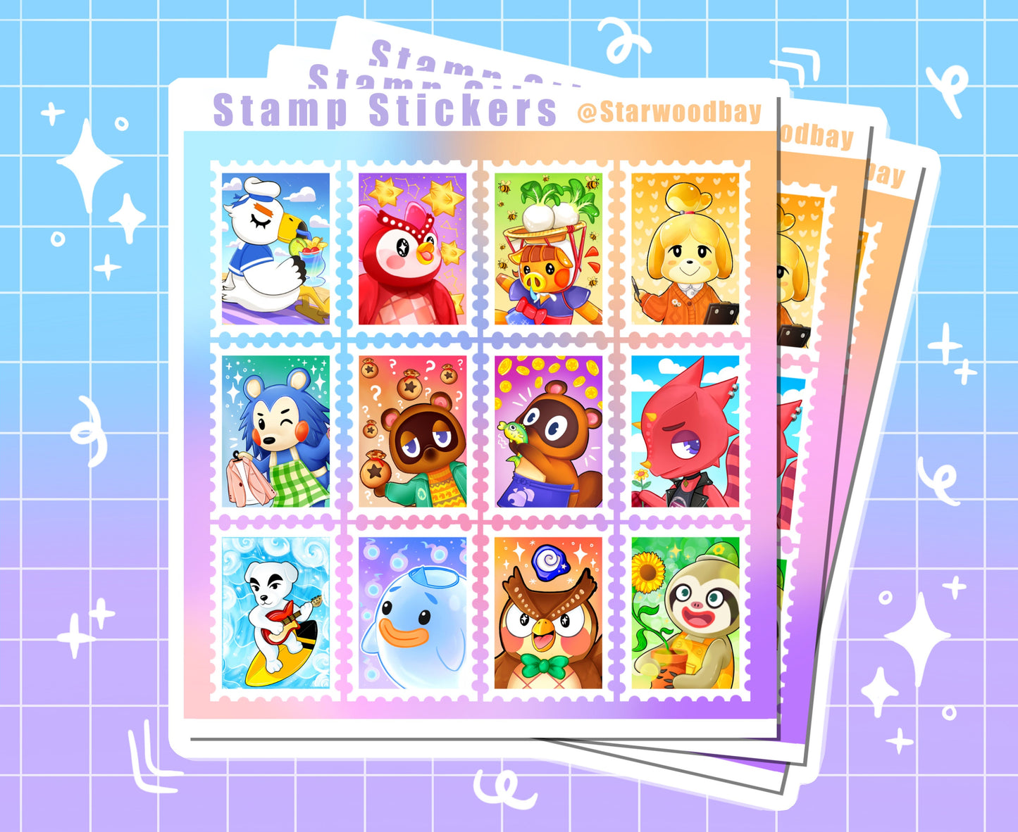 Animal Crossing Postage Stamps Sticker Sheet Design 1