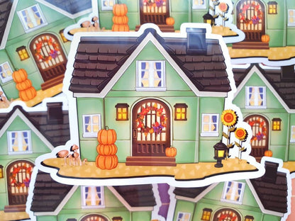 Cosy Autumn House Vinyl Sticker