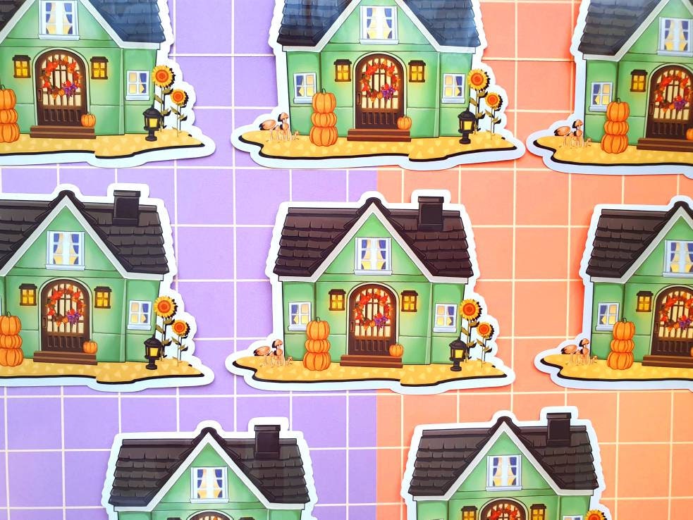 Cosy Autumn House Vinyl Sticker