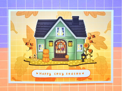 Cosy Autumn House Wall Art Print