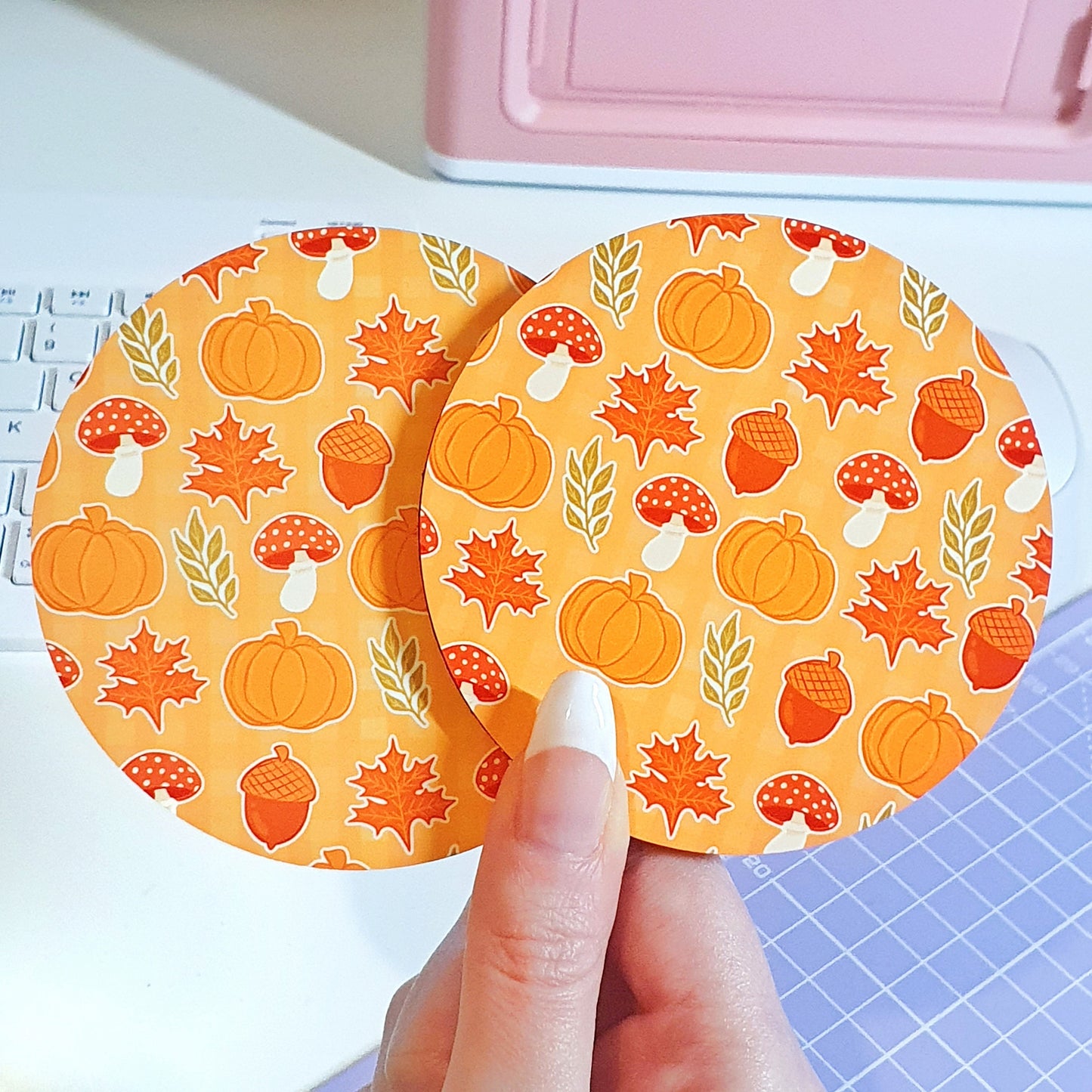 Autumnal Mushroom Pumpkin Fall Themed Coaster