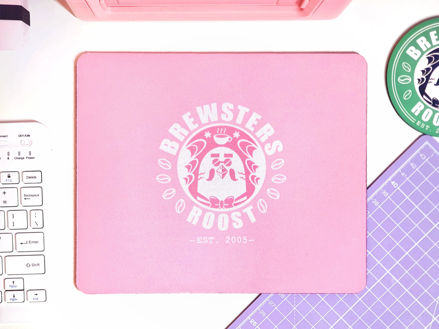 Pink Brewster's The Roost Logo Mouse Pad