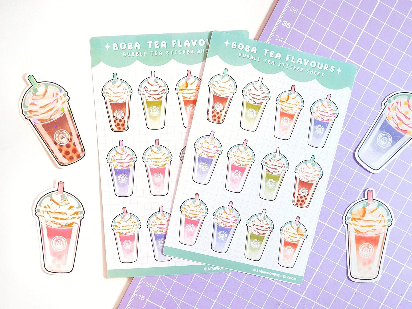 Boba/Bubble Tea Flavours Sticker Sheet