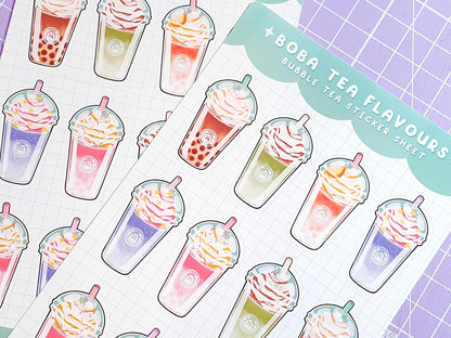 Boba/Bubble Tea Flavours Sticker Sheet