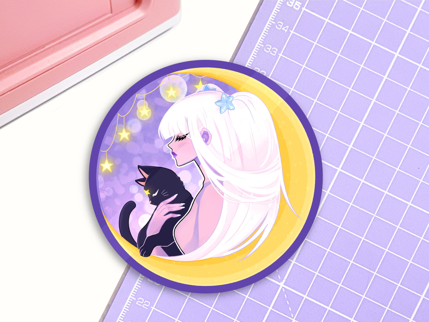 Celestial Girl and Cat Vinyl Sticker