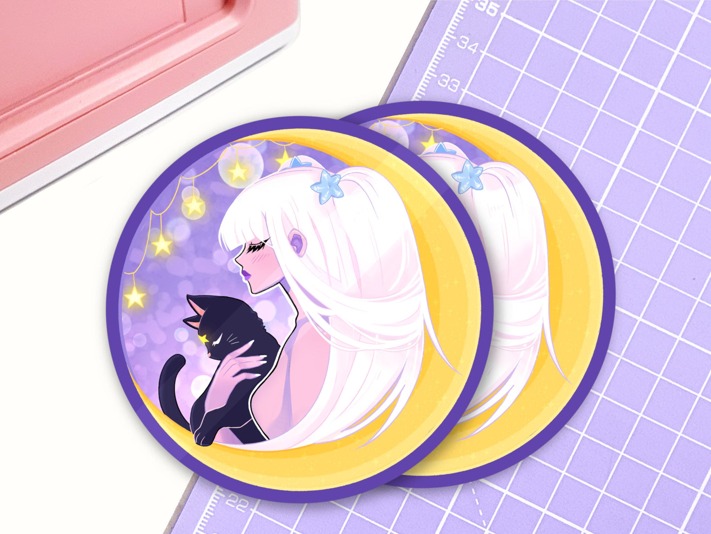 Celestial Girl and Cat Vinyl Sticker