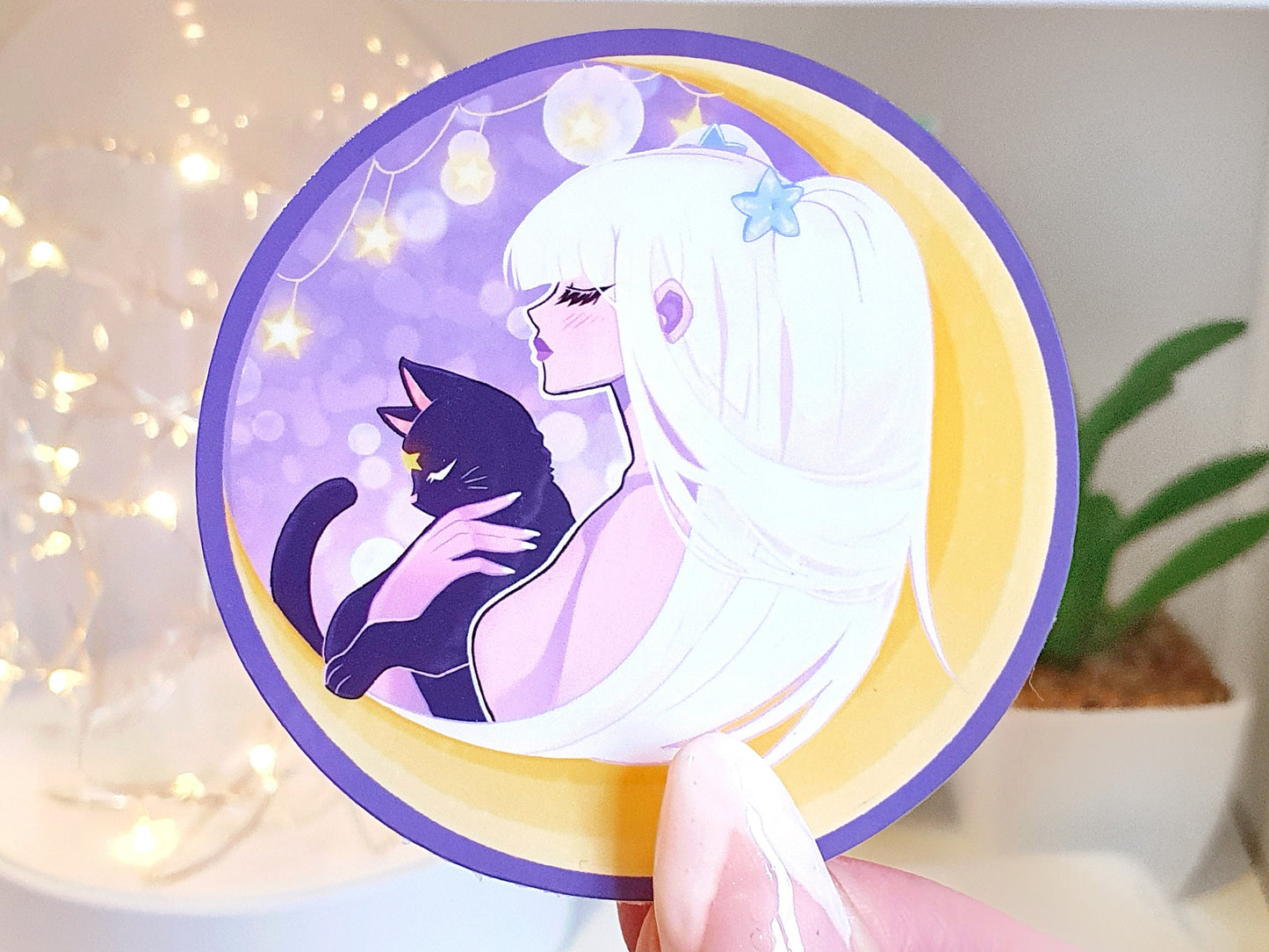 Celestial Girl and Cat Vinyl Sticker