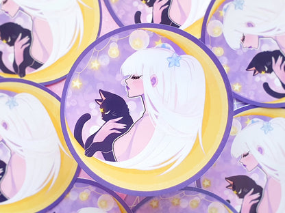 Celestial Girl and Cat Vinyl Sticker