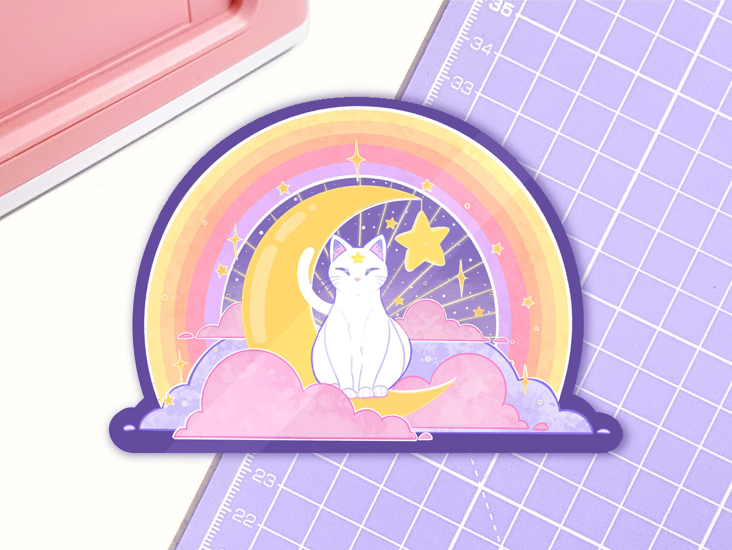 Celestial White Cat Vinyl Sticker