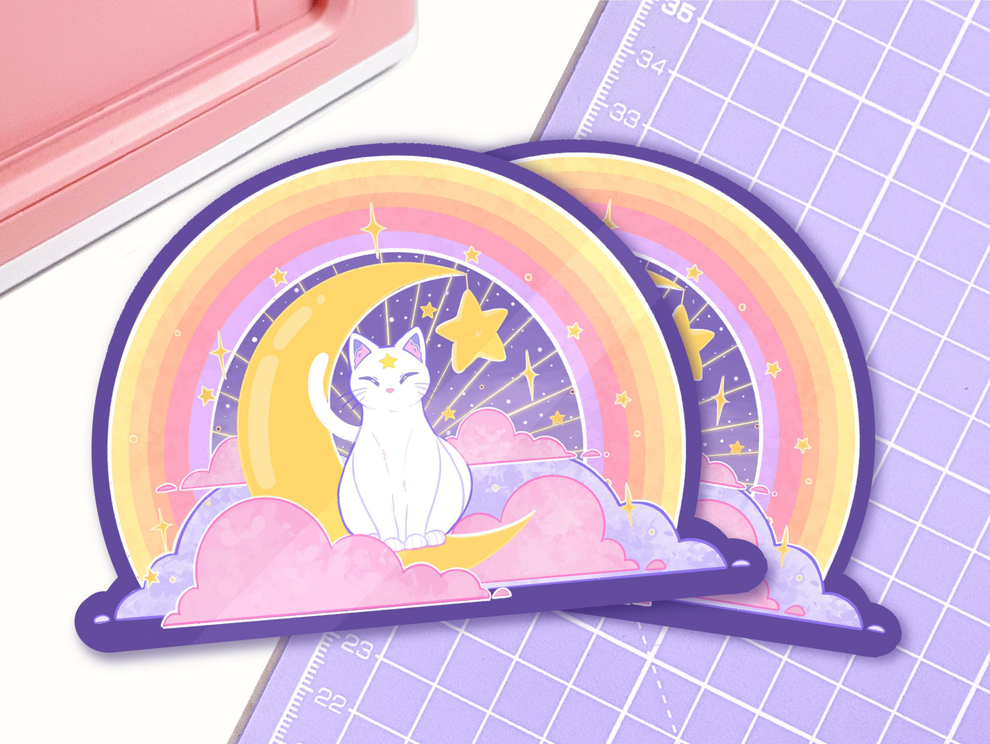 Celestial White Cat Vinyl Sticker