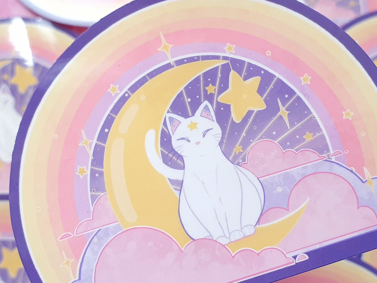 Celestial White Cat Vinyl Sticker