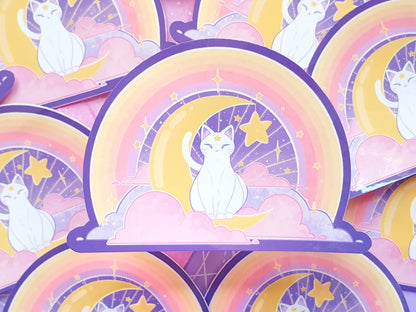 Celestial White Cat Vinyl Sticker