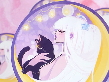 Celestial Girl and Cat Vinyl Sticker