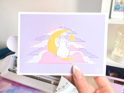 Celestial White Cat Wall Art Print