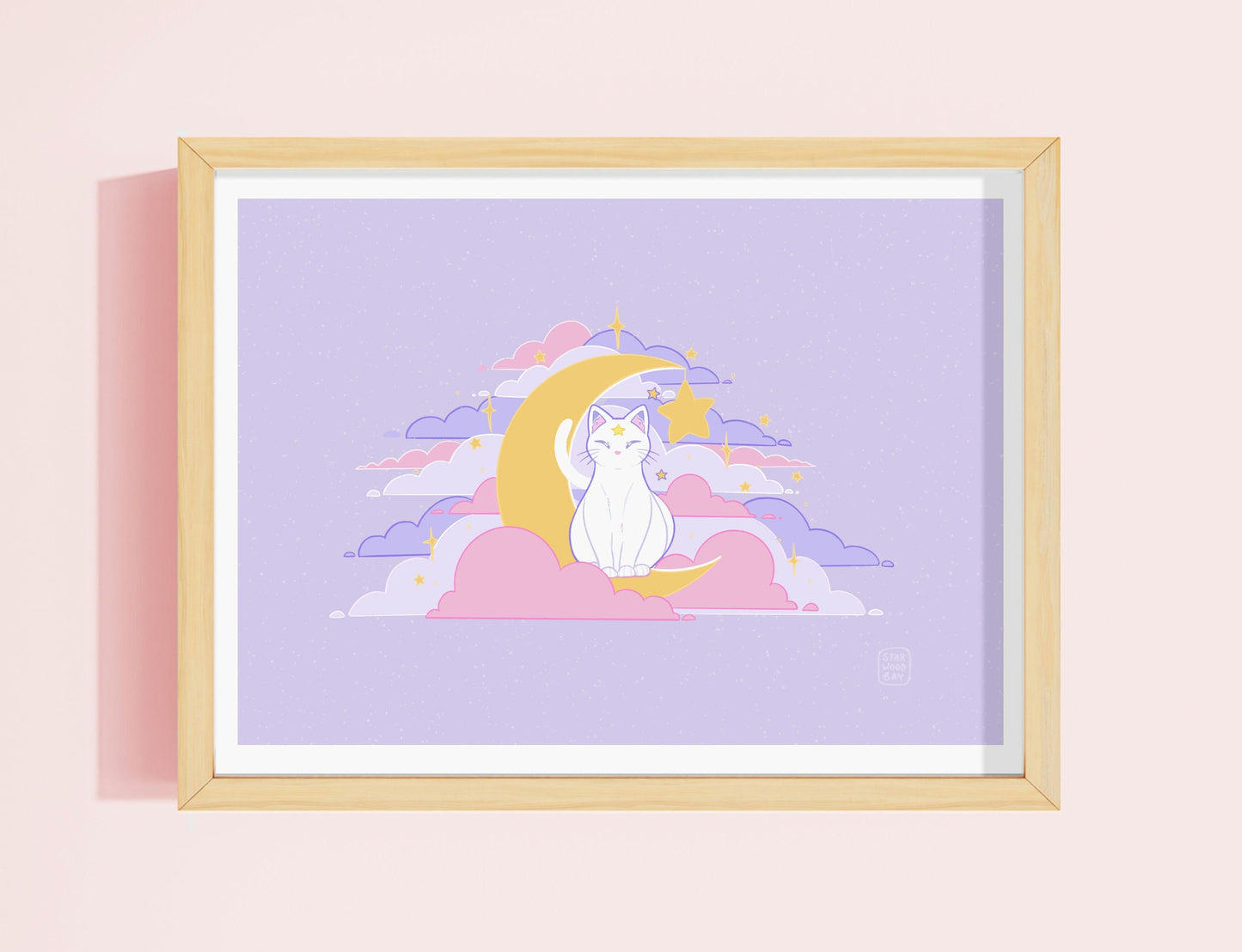 Celestial White Cat Wall Art Print