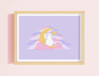 Celestial White Cat Wall Art Print