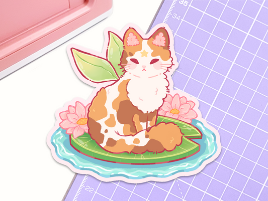 Lilypad Calico Cat Vinyl Sticker