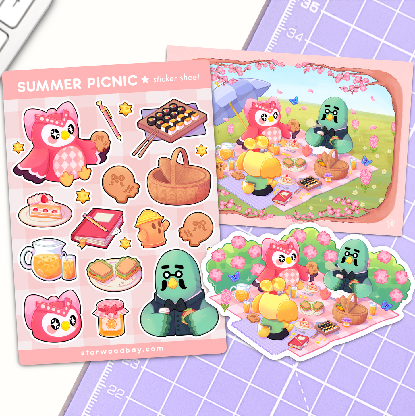 Summer Picnic Bundle: Holographic Sticker, Art Print & Sticker Sheet